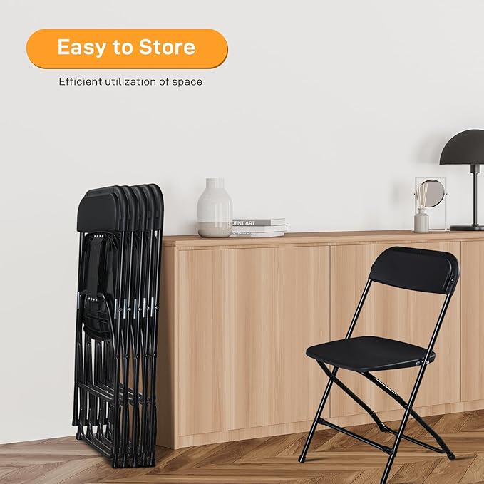30 Pack Black Plastic Folding Chairs, Portable Party Chairs, Stackable Commercial Seats with Steel Frame for Home Office Wedding Party Indoor Outdoor Events Chairs, 350lbs Capacity