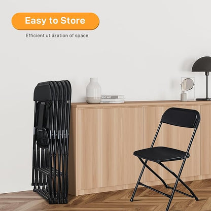 100 Pack Black Plastic Folding Chairs, Portable Party Chairs, Stackable Commercial Seats with Steel Frame for Home Office Wedding Party Indoor Outdoor Events Chairs, 350lbs Capacity