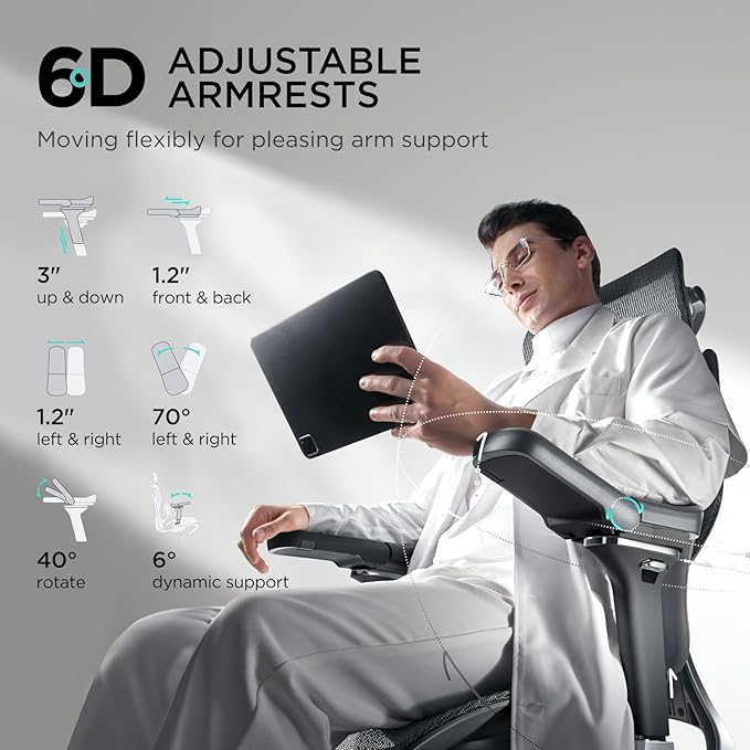 Hbada E3 Pro Ergonomic Office Chair, Big and Tall Office Chair - with 3-Zone Dynamic Lumbar Support, 4D Adjustable Headrest, 6D Adjustable Armrests, Swivel, Black(No Footrest)