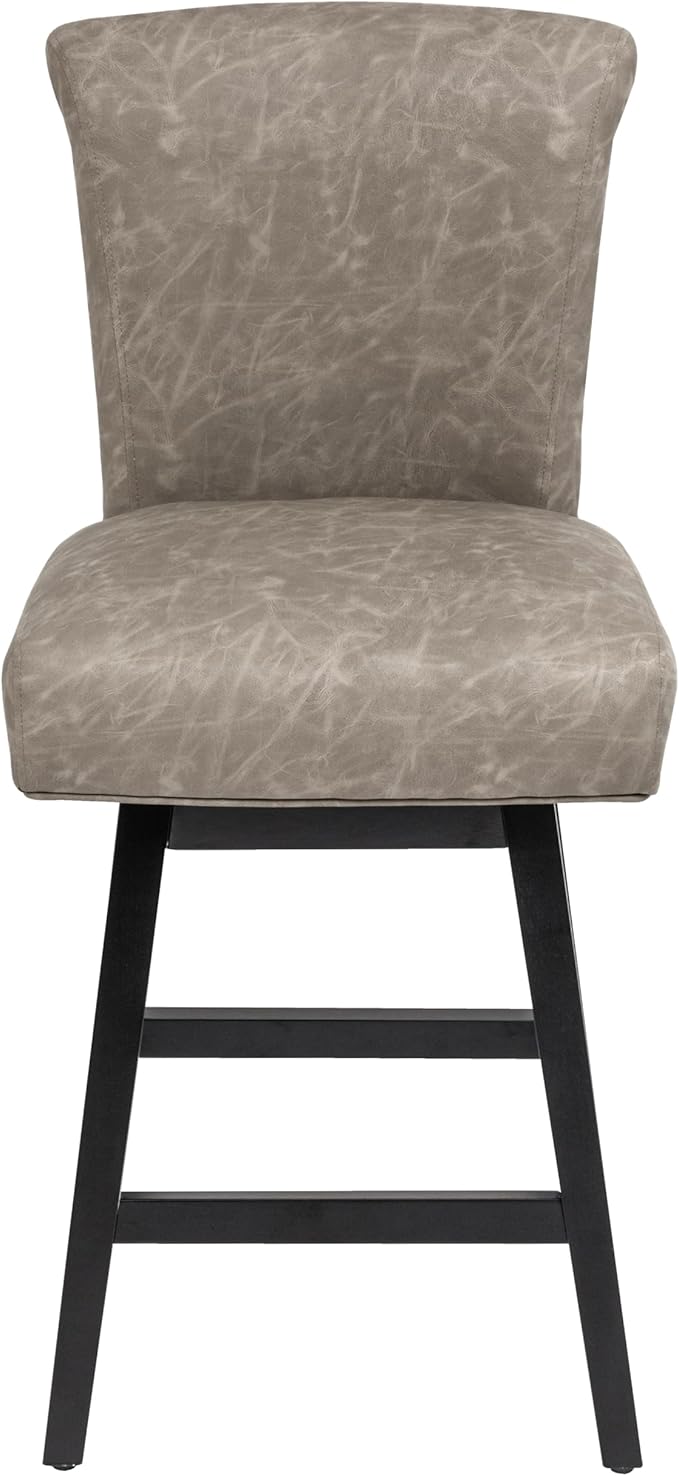 Bar Stools Set of 2, PU Leather Barstools, 26 Inch Upholstered Counter Stools with 15.7" High Back and Footrest, Swivel Counter Height Barstools for Kitchen Island Home Bar Greige