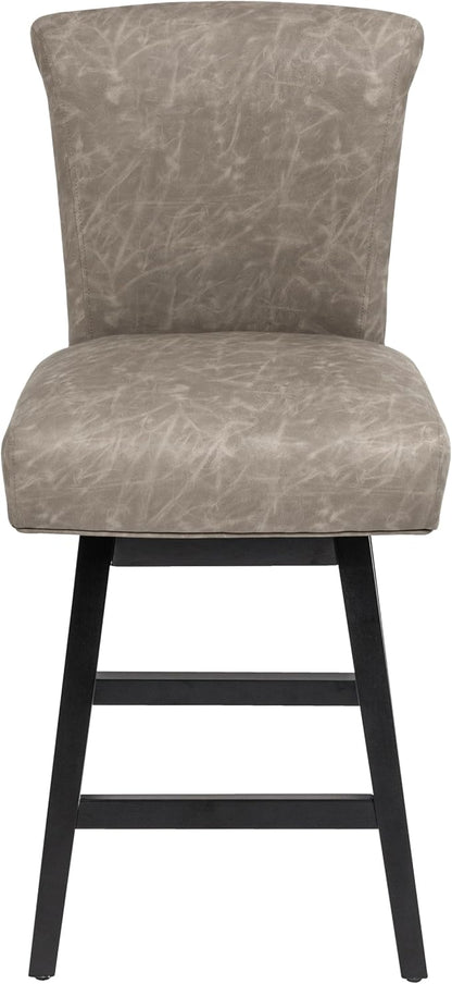 Bar Stools Set of 2, PU Leather Barstools, 26 Inch Upholstered Counter Stools with 15.7" High Back and Footrest, Swivel Counter Height Barstools for Kitchen Island Home Bar Greige