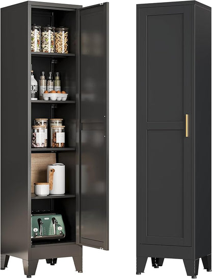 Tall Narrow Storage Cabinet, 67" Single Door Metal Storage Locker Cabinet, Freestanding Tall Kitchen Pantry Cabinets for Small Space