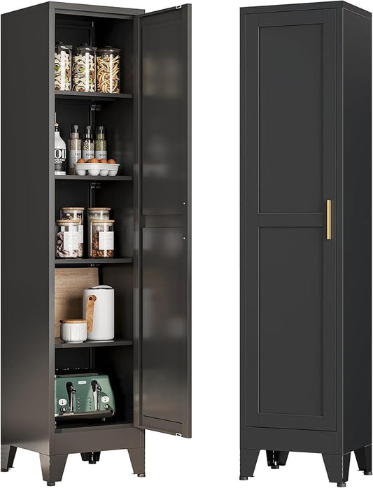 Tall Narrow Storage Cabinet, 67" Single Door Metal Storage Locker Cabinet, Freestanding Tall Kitchen Pantry Cabinets for Small Space