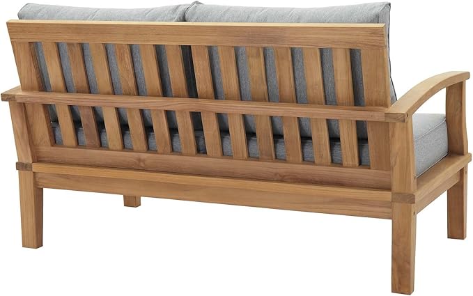 Modway EEI-1144-NAT-GRY-SET Marina Premium Grade A Teak Wood Outdoor Patio Loveseat, Natural Gray