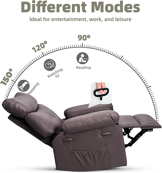 GarveeHome Oversized Recliner Chairs, Classic Manual Leather Recliner, Home Theater Seating with Lumbar & Arms Support for Living Room, Bedroom and Nursery - Brown