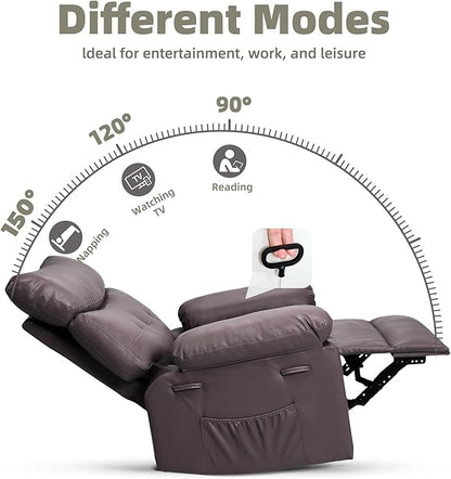 GarveeHome Oversized Recliner Chairs, Classic Manual Leather Recliner, Home Theater Seating with Lumbar & Arms Support for Living Room, Bedroom and Nursery - Brown