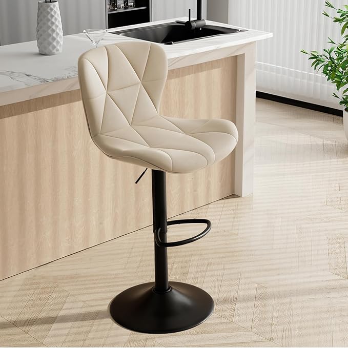 Bar Stools Set of 1,Adjustable Swivel Barstools, Faux Leather Bar Chairs,Upholstered Counter Height with High Backrest for Kitchen Island,Khaki