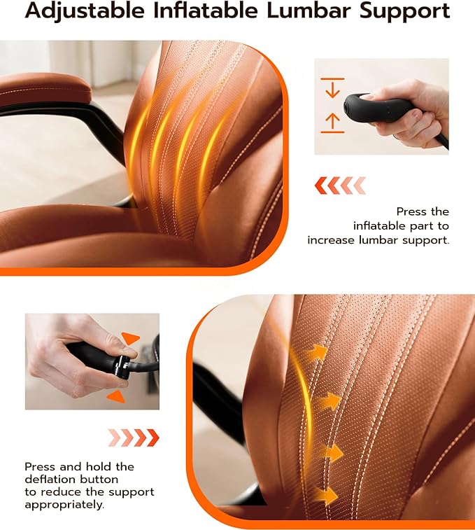 Office Desk Chair, Ergonomic Computer Chair with Padded Flip-Up Arms and Adjustable Lumbar Support, PU Leather Executive Chair with Tilt Lock and 360° Swivel Rolling Wheels for Work, Study