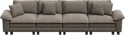 PHI VILLA Cloud Modular Couches Sets, 157.5" Sectional Sofa with Upholstered Deep Seat, 4-Seater Long Couches for Living Room Apartment, Chenille Fabric, Smoky Grey