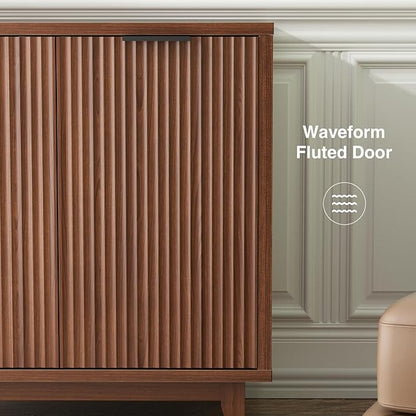 Fluted Cabinet with Storage, 2 Doors Sideboard Buffet, Mid Century Modern Accent Cabinet with Adjustable Shelves, Multifunctional Console Table with Storage for Living Room, Kitchen, Entryway