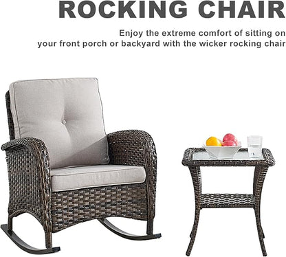 HUMMUH 5-Piece Outdoor Patio Furniture PE Wicker Patio Conversation Set,All-Weather Outdoor Rocking Chairs with Patio Couch Tables for Backyard,Poolside,Deck