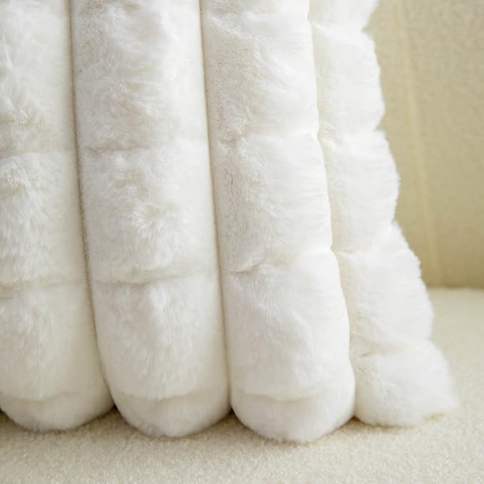 Neelvin Cream White Faux Fur Cozy Soft Plaid Decorative Throw Pillow Covers 20x20 inch Set of 2,Velvet Pillowcase Cushion Case for Sofa Couch