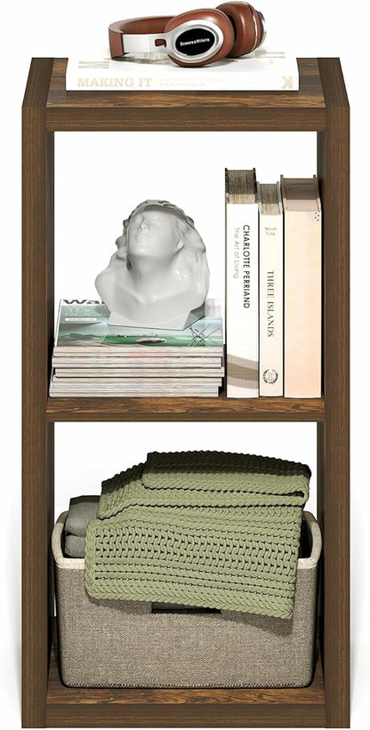 Furinno Cubicle Book Shelf, 2-Cube Thick Frame Bookshelf, Horizontally & Vertically Reversible Bookcase with Open Back, 14.6 x 15.9 x 30, for Living Room, Bedroom, Home Office, Amber Pine