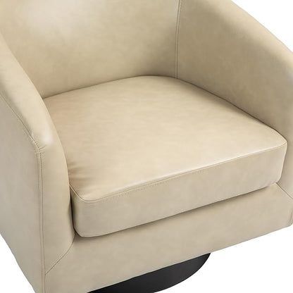 Lumibee Swivel Accent Chair, Faux Leather Swivel Barrel Chair for Living Room, Modern Comfy Upholstered Round Armchair Single Sofa Chair for Bedroom, Club-Cream