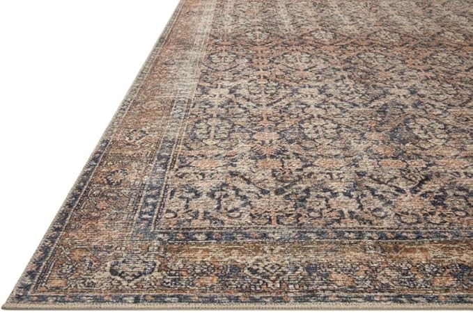 Loloi Amber Lewis Billie Collection, Ink & Salmon 3'-6" x 5'-6" Area Rug – Antique & Distressed Accent Rugs for Living Room, Bedroom, Entryway & Hallway, No Shed High Traffic Area Home Decor Rug