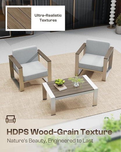 Aluminum Outdoor Furniture Set, 4 Seats Outdoor Patio Conversation Sets with Ergonomic Seat and Wide Washable Thick Cushions, Modern Patio Sectional Furniture for Balcony, Porch (Gray)
