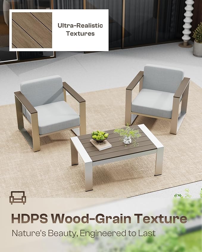 Aluminum Patio Furniture Set, 5 Seats Outdoor Patio Conversation Sets with Ergonomic Seat and Wide Washable Thick Cushions, Modern Outdoor Sectional Furniture for Balcony, Porch (Gray)