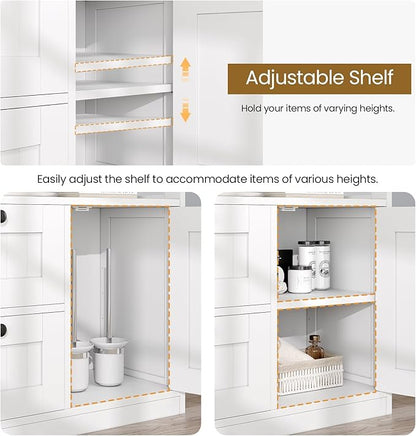 Bathroom Cabinet, Modern Bathroom Floor Storage Cabinet Organizer with 1 Door and 3 Drawers, Freestanding Cupboard for Kitchen/Living Room Use