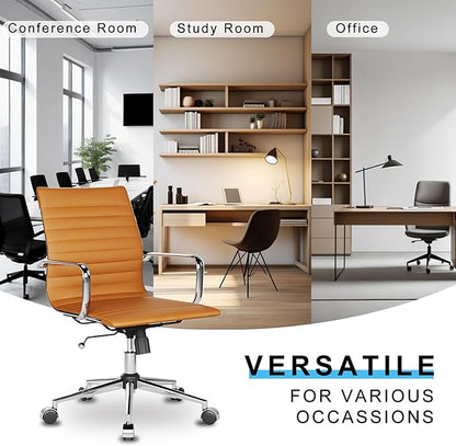Ergonomic Office Chair with Lumbar Support Adjustable Swivel Mid Back Desk Chair PU Leather Computer Task Chair for Home Office 360° Rolling, Terracotta