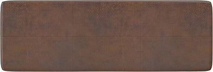 SIMPLIHOME Carlson 45-inch Wide Vegan Faux Leather Ottoman Bench in Distressed Black with Solid Wood Frame for Living Room, Entryway, or Bedroom