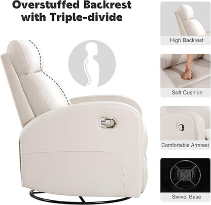 Swivel Rocker Recliner, Manual Glider Rocking Recliner Chair, Swivel Reclining Lounge Chair Nursery Glider Recliners for Small Spaces, Living Room, Beige