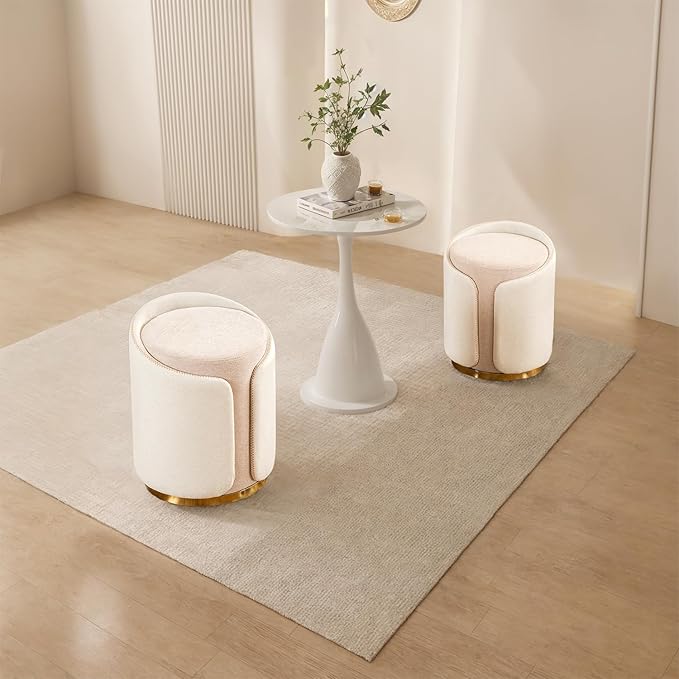 Swivel Vanity Stool with Gold Base Comfy Vanity Chair Modern Round Stool for Makeup Vanity Ottoman Foot Rest for Bedroom livingroom (Beige)