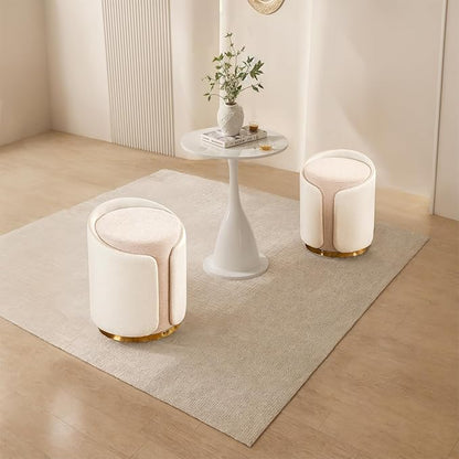 Swivel Vanity Stool with Gold Base Comfy Vanity Chair Modern Round Stool for Makeup Vanity Ottoman Foot Rest for Bedroom livingroom (Beige)