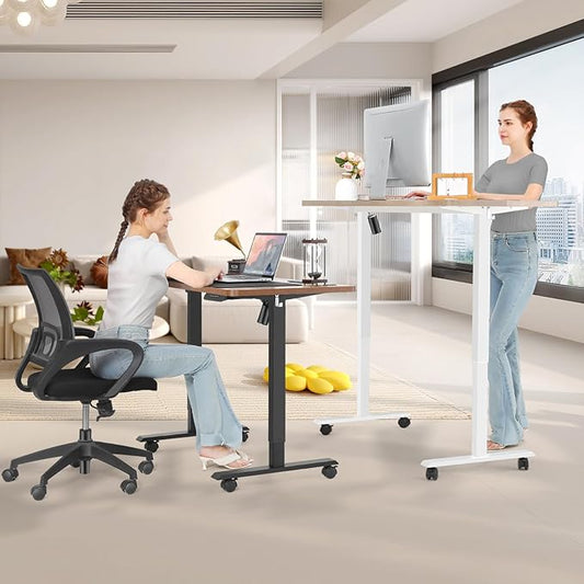 farexon Electric Standing Desk Adjustable Height, 70.8 x 27.5 Inch Sit Stand up Desk with Large Mouse Pad, Double Metal Hook,4 Wheels,4 Memory Preset Heights Home Office Computer Desk (Brown)