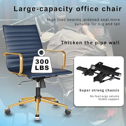 Executive Desk Chair Ergonomic Swivel Office Chair with Armrests and Wheels Heavy Duty Chair for Home Office Comfortable Wide Seat for Women and Men ，Gold Navy