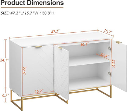 Scurrty Sideboard Buffet Cabinet with Adjustable Shelf, Storage Buffet with 3 Doors (White)