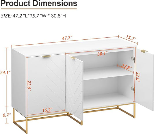 Scurrty Sideboard Buffet Cabinet with Adjustable Shelf, Storage Buffet with 3 Doors (White)