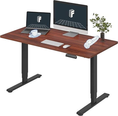 FLEXISPOT E6 3 Stages Dual Motor Electric Standing Desk 55x28 Inch Whole-Piece Board Height Adjustable Electric Sit Stand Desk(Black Frame + Mahogany Desktop, 2 Packages)