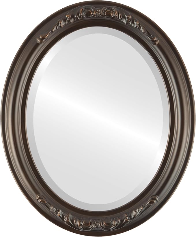 OVALCREST Oval Beveled Wall Mirror for Home Decor - Florence Style - Rubbed Bronze - 32" x 26"