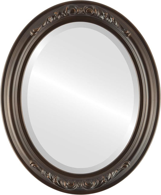 OVALCREST Oval Beveled Wall Mirror for Home Decor - Florence Style - Rubbed Bronze - 28" x 24"