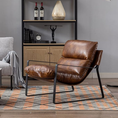 HEAH-YO Modern Accent Chair Set of 1, PU Faux Leather Lounge Chair with Soft Seat Cushion and Solid Metal Frame, Comfy Living Room Chair Reading Chair for Bedroom, Brown