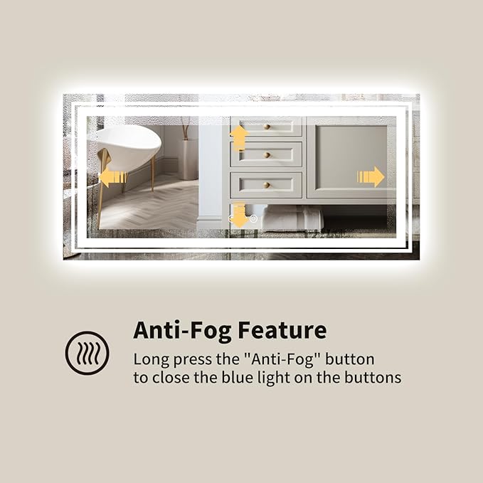WTTY LED Mirror for Bathroom 72"x32",Large Modern LED Bathroom Mirror with Backlit and Front Light,Stepless Dimmable,Anti-Fog,Lighted Bathroom Vanity Mirror,Shatter-Proof,Memory Function
