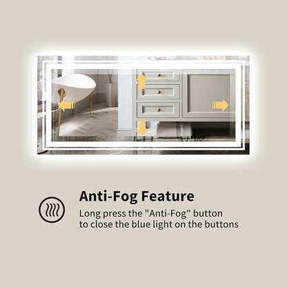 WTTY LED Bathroom Mirror 72''x40'' with Front and Backlight, Large Dimmable LED Vanity Wall Mirrors, Double LED Bathroom Mirror with Anti-Fog, 3 Colors, Memory Function, Shatter-Proof, ETL Listed