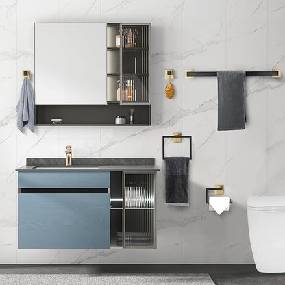 YACVCL 5 Pieces Bathroom Hardware Set, Black and Gold Towel Bar Set, 23.6 inch Towel Bar Hand Towel Holder Wall Mounted Stainless Steel