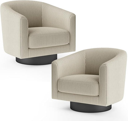 360° Swivel Accent Chairs Set of 2, Modern Bucket Chair, Corduroy Barrel Armchair, Comfy Boucle Chair, Single Sofa for Living Room Bedroom. Camel