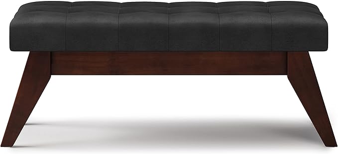 SIMPLIHOME Draper 40 inch Wide Mid Century Modern Rectangle Tufted Ottoman Bench in Distressed Black Vegan Faux Leather, Assembled, For the Living Room and Bedroom