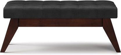 SIMPLIHOME Draper 40 inch Wide Mid Century Modern Rectangle Tufted Ottoman Bench in Distressed Black Vegan Faux Leather, Assembled, For the Living Room and Bedroom