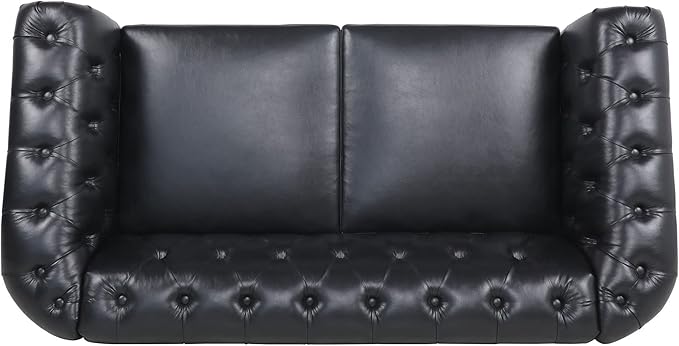 LEVNARY Leather Sofa, Chesterfield Tufted Upholstered 2 Seater Couch, Modern Loveseat Couch Classic Furniture for Living Room Bedroom (Black)