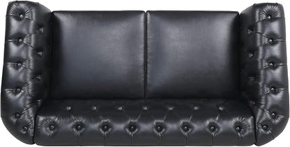 LEVNARY Leather Sofa, Chesterfield Tufted Upholstered 2 Seater Couch, Modern Loveseat Couch Classic Furniture for Living Room Bedroom (Black)