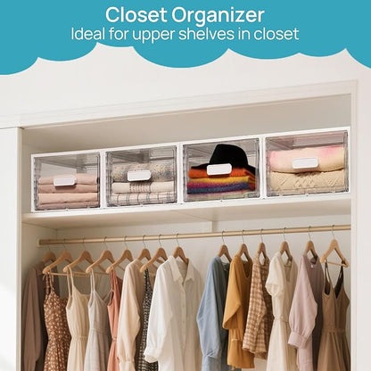 Vtopmart 4 Pack 18QT White Stackable Storage Drawers,Easily Assemble Acrylic Closet Organizers,Plastic Storage Bins for Bathroom,Cabinet,Kitchen Pantry,Under Sink Organization