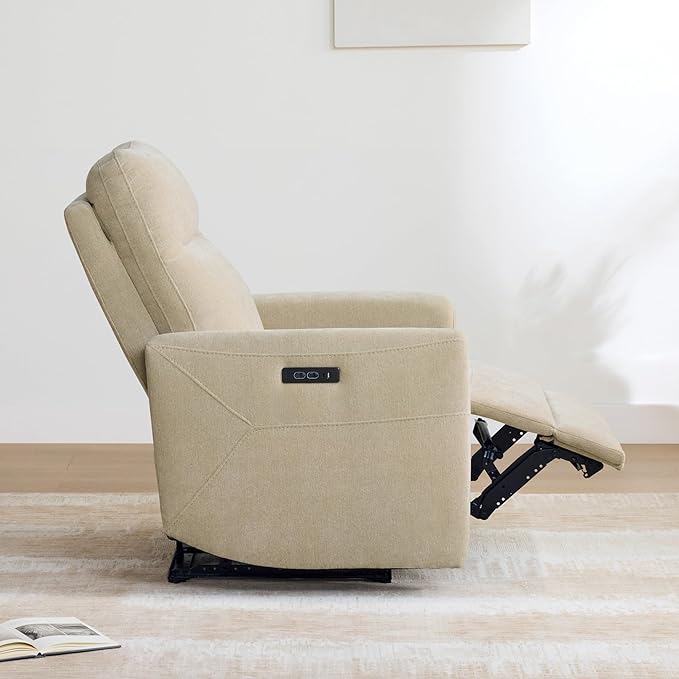 CHITA Power Recliner Chair for Adults, Electric Zero Clearance Wall Hugger Recliner for Small Spaces, Modern Living Room and RV Recliner Chair with Adjustable Power Headrest & Charging Ports, Beige