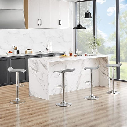 VECELO Bar Stools Set of 2, Adjustable Barstools, Counter Height Bar Stools, Modern Armless PVC Stools Swivel Bar Chairs, Light Grey