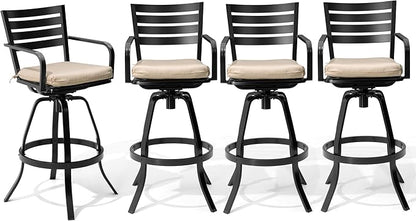 Pellebant Patio Swivel Barstools Set of 6, Aluminum 29.5" Outdoor Bar Height Stool Chairs with Back & Footrest,Rust-Proof Tall Patio Bar Stools for Deck Lawn Garden,Beige