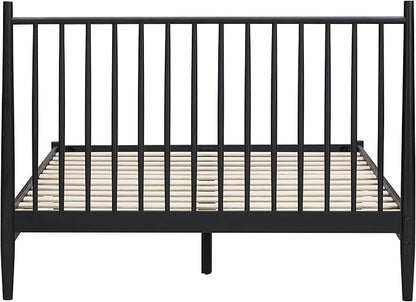 NTC Inno Wooden Bed Frame with Headboard, Solid Oak and Rubber Wood Foundation with Silent Slats and Wood Central Supports, 1000 Lb Capacity, Effortless Assembly, Queen - Burnt Black