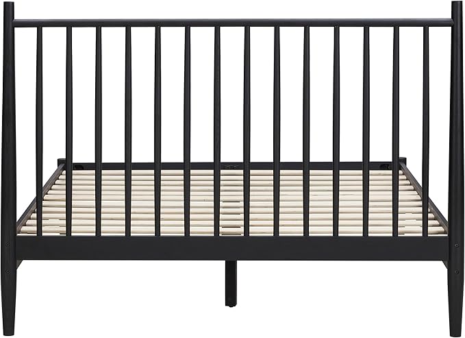 NTC Inno Wooden Bed Frame with Headboard, Solid Oak and Rubber Wood Foundation with Silent Slats and Wood Central Supports, 1000 Lb Capacity, Effortless Assembly, King - Burnt Black