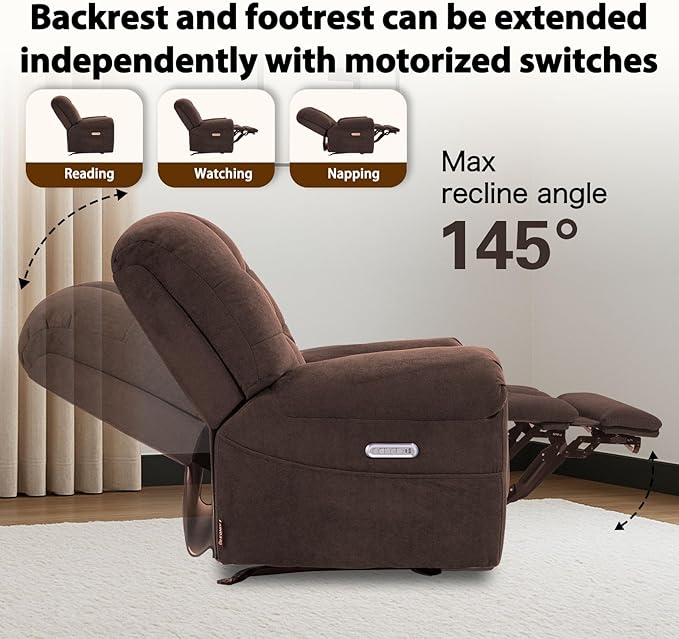 EONIX Mordern Massage Rocker Recliner Chair, Dual Motor Power Rocking Recliners for Small Spaces, Lazy Boy Recliner Chair with Heat and Massage for Living Room, Bedroom, Study, Coffee